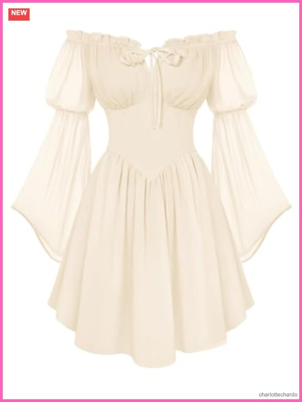 Women's Renaissance Fairy Witchy Dress with Pockets Off-Shoulder Bell Sleeves